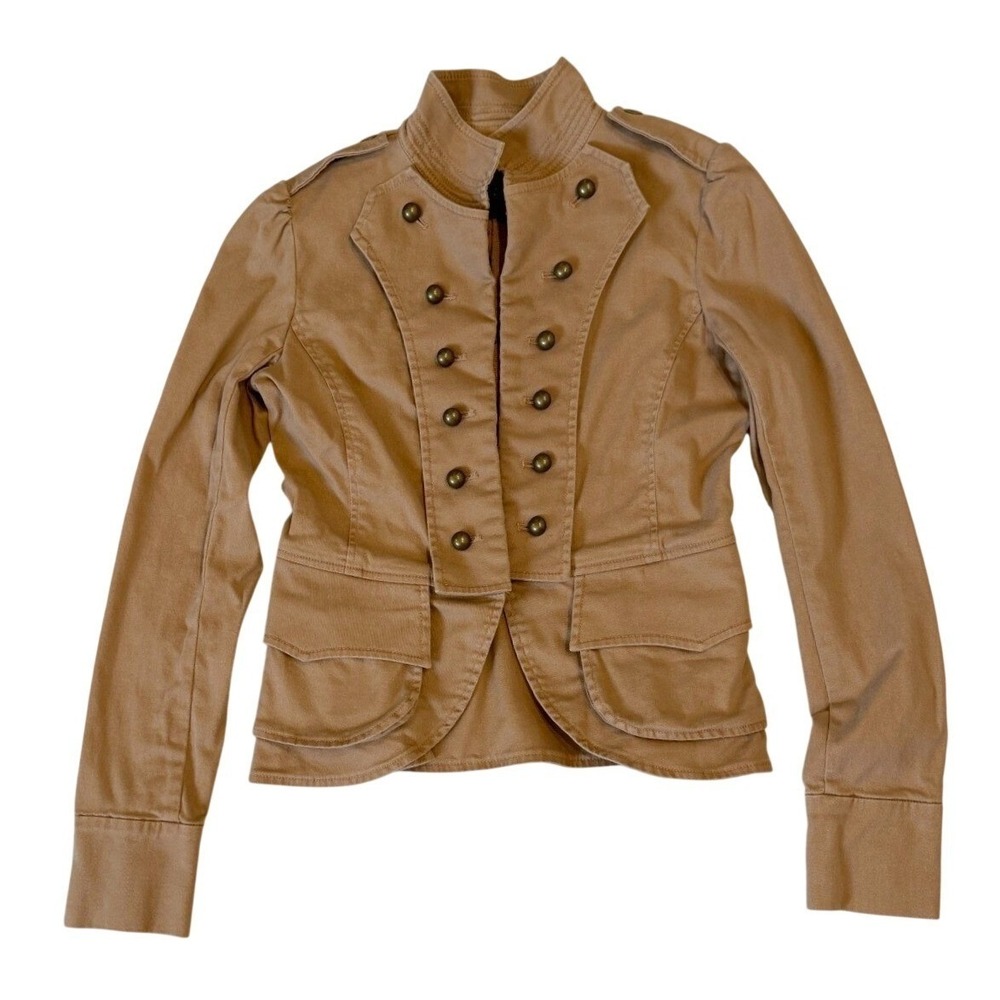 Womens XS/S Brown Stretch Cotton Military Marching Band Jacket Indie Sleaze